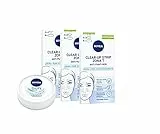 NIVEA Clear-Up Strips Zona T Cerotti Punti neri in Confezione da 3 x 6 Cerotti, Cerotti Anti Imperfezioni Viso, Cerotti per la Pulizia Viso con Soft Mini in omaggio - 110 g