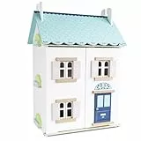 Le Toy Van - H125 - Casa delle bambole Blue Belle in legno certificato FSC, 3 anni, per bambina, 2 piani, l 44 x p 36 x h 66 cm, con persiane, finestre e porte apribili, gioco Montessori ecologico