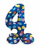Folat 64784 Palloncino di alluminio Numero con Base Figura 4 Colorful Dots Multicolore 41 cm - decorazione palloncino per compleanno, anniversario, non è necessario l'elio