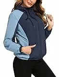 Irevial Giacca Impermeabile Donna, Giacca con Cappuccio con Zip Donna, Giacca a Vento Donna,Giacca Antipioggia Donna, Leggera Idrorepellente Cappotto per Escursioni, Viaggi, Blu Navy+Blu, XL