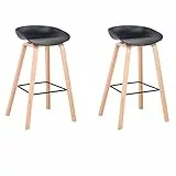 BenyLed Set di 2 Sgabelli da Bar con Sedile in PP e Gambe in Legno di Faggio Massello, con Poggiapiedi, Nero (Altezza del Sedile: 75cm)