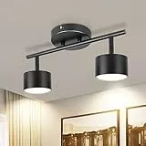 TaFiCo Lampada Faretti da Soffitto Orientabili Nero - GX53 Faretti Soffitto con 2 Faretti - Plafoniera LED - Applique Faretto Parete Industriale per Camera Cucina (Inclusa 2 * 7W Lampadine, 4000K)