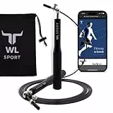 WL Sport Corda per Saltare Professionale con E-book, Regolabile fino a 3m con Filo in Acciaio, Nera