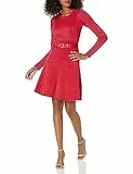 GUESS Abito da donna a maniche lunghe a costine plissettato in maglia Paige, Rosso Peperoncino, M