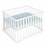 roba Box per Bambini roba Style - Rettangolare 75 x 100 cm - Cuscinetti di Protezione - Paracolpi - Regolabile a 3 Altezze - 4 Ruote con Freni - Bianco e Azzurro
