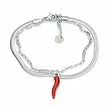 SAGA GIOIELLI® Bracciale Donna Piattina Catena Corno Rosso Acciaio