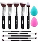 BEAKEY Set Pennelli Make Up Premium synthetic pennelli trucco fondazione cipria fard, ombretto, Set di pennelli make up, kit con spugnetta e Brush Egg (10 + 2 pezzi, nero/argento)