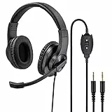 Hama HS-P300 - Cuffie over-ear con microfono (cuffie con controllo del volume e braccio microfono regolabile per videoconferenze, home office, call center, 2 prese jack da 3,5 mm), colore: nero