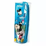 Mr.White - Set di sacchetti per bambini, motivo: Topolino, adatto ai viaggi, con spazzolino manuale con ventosa, tappo da viaggio, dentifricio al gusto di menta delicato da 75 ml e 1 bicchiere,