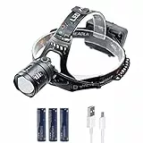 WASAGA Lampade da Testa, 2000 Lumen 5000 Lumen Torcia Frontale Ricaricabile Impermeabile zoomabile, Perfetta per Correre, passeggiare con Il Cane, Campeggio, Lettura (5000 Lumen)