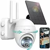 BOIFUN 2K 360° Solar Security Camera Outdoor Wireless with Color Night Vision, Rechargeable 15000mAh Battery Powered Wifi PTZ CCTV Camera, Audio & Spotlight Alarm, Pan 355° Tilt 120°, IP65, SD/Cloud