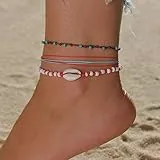 Edary Bracciale alla caviglia con conchiglie in stile boho, con perline, cavigliere da spiaggia, per donne e ragazze