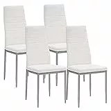 BAKAJI Set 4 Sedie Moderne sala da Pranzo Salotto Cucina Seduta Imbottita Ecopelle Bianco 4x Sedie in Promo Struttura Silver e Rivestimento in Ecopelle Bianco