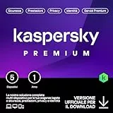Kaspersky Premium Total Security 2024 | 5 dispositivi | 1 anno | Anti-Phishing e Firewall | VPN illimitata | Password Manager | Parental Control | Assistenza 24/7 | PC/Mac/mobili | Attivazione e-mail