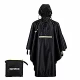 SKYSPER Poncho Antipioggia Multifunzionale con Striscia Riflettente Poncho Impermeabile Portatile e Riutilizzabile Unisex Adulto Mantella per Bicicletta Pesca Campeggio Giornate Piovose Nero