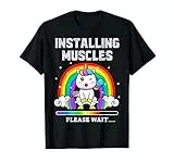 Installing Muscles Unicorn Rainbow Weightlifting Training Maglietta