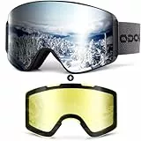 Odoland Kit di Maschera da sci con Lente Rimovibile, Lenti Intercambiabili Magnetico Senza Cornice, Occhiali da Sci Anti-nebbia con Protezione UV400, BS