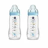 MAM Biberon Easy Active, in Set da 2, con Tettarella Misura 3, Ergonomico, 4+ Mesi, 330 ml, Azzurro
