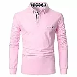 APAELEA Polo da uomo, a maniche lunghe, in cotone, da golf, casual, Colore: rosa., L