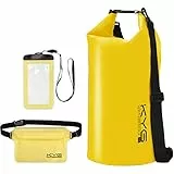 KYG Borsa impermeabile da 20 L in PVC, con tasca per smartphone e cintura con cinghia regolabile, ideale per spiaggia e sport all'aria aperta