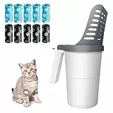 DVDGSC Paletta per Lettiera Gatto con Contenitore, 33cm Grande Manico Lungo Portatile Cat Litter Scoop in Plastica, Paletta Lettiera con Contenitore Staccabile con 150 Sacchetti di Ricarica (Grigio)