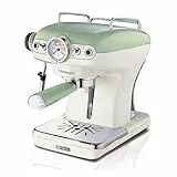 Ariete Caffè Espresso Vintage 1389, Macchina per Caffè Espresso per Polvere o Cialda ESE, 1 e 2 Tazze, Lancia Cappuccinatore, Supporto Tazze in Acciaio Inox, 15 Bar, 850W, Verde