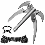 TIANLIN Ancora per Imbarcazioni, Ancora Nautica con Cima di Ancoraggio da 9,5 m e Maniglia, Gancio di Ancoraggio Pieghevole Zincato, Denti Ispessiti, Ancora Quad Hook per Kayak