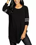 VONDA Maglie Donna Maniche Righe Lunghe Elegante Girocollo Invernale Tops Sottile Casuale Tinta Unita Magliette Pullover Autunno T-Shirt Bluse Primavera Felpe 1D-Nero S