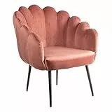 Baroni Home Poltrona Imbottita con Schienale a Conchiglia in Velluto con Gambe Oro in Ferro, Poltroncina per Soggiorno o Camera da letto Super Confortevole, 67X64X77cm (Cipria Gambe Nere)