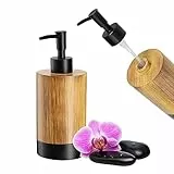KADAX Dispenser di sapone da 350 ml, effetto legno, dosatore per sapone in plastica, erogatore per bagno e WC, dispenser per sapone liquido (legno nero)