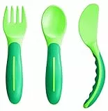 MAM Baby'S Cutlery Set Posate Antiscivolo, Forchetta, Cucchiaio e Coltello, 6+ Mesi, Verde