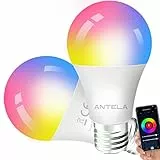 ANTELA Lampadine Alexa E27 Smart WiFi LED 9 W 806 lm RGB 2700 K-6500 K, compatibile con Google Home/Alexa, 2 pezzi