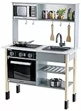 Theo Klein 7199 Miele White Wooden Kitchen incl Hob with Sound and Light, with Lots of Accessories, Toy for Children Aged 3 Years and up