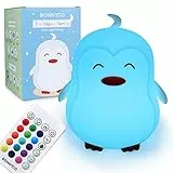 Luce Notturna Bambini con Telecomando e Sensore Tattile 16 Colori - BONNYCO | Lampada Notturna per Bambini con Timer | Lucina Notturna Bambini Silicone BPA Free | Pinguino Lampada Bambini Notturna