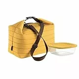 Guzzini Borsa Termica Grande con Tracolla On The Go, Ocra, Borsa 30 x 18 x h30 cm, Contenitore 19.6 x 19.6 x h7 cm, 1400 cc