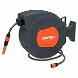GRIFEMA G301-15 - Avvolgitubo di Bloccaggio per Tubo da Giardino da Riavvolgimento Automatico Retrattile Montato a Parete da 15 m, Girevole a 180°, Grigio[Esclusiva Amazon]