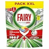 Fairy Platinum Detersivo Pastiglie Lavastoviglie Plus, 50 Capsule, Limone, Tecnologia Anti-Opaco Con Azione Brillantante, Contro Il Grasso E Le Incrostazioni Ostinate