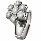 Rasoio Elettrico Barba e Capelli Calvi, Rasoi Elettrici Wet & Dry Impermeabili Rasoi Rotanti 7D per Testa e Viso, Rasoi Elettrici Uomo con Carica di Tipo C, Indicatore Batteria LED, 2 Velocità