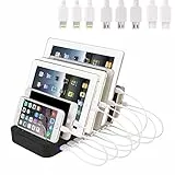 Evfun Stazione di Ricarica USB Caricatore 8 Porte 60W 12A Multiplo Base di Ricarica per Apple iPhone iPad Android Smartphone Cellulari Telefoni Tablet (Inclusi 8 Cavi)