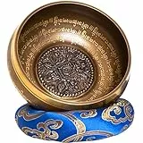 Grande campana tibetana dal Nepal - Set tibetano per meditazione - Yoga - Attenzione a scuola e all'asilo - Scatola in carta di Lokta - Incisione in Nepālī
