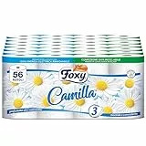 Foxy Camilla | Carta Igienica 3 Veli Profumata Alla Camomilla | 56 Rotoli | 160 Strappi Per Rotolo | Carta 100% Certificata PEFC | Confezione 100% Riciclabile