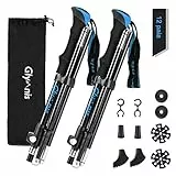 Glymnis Bastoni Trekking Bastoncini da Trekking Pieghevoli e Antiurto 110-130cm 5 Sezioni in Alluminio 7075 Impugnatura in Eva Punta in Carburo di Tungsteno per Escursioni 1 Paio Blu