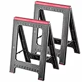 KADAX Cavalletto pieghevole per officina, 58 x 41,5 x 77 cm, in plastica, con scala, supporto pieghevole, supporto per lavori (2 pezzi/nero)