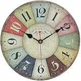 SOLEDI Orologio da Parete Vintage Silenzioso - Orologio muro per Cucina Cameretta in Legno in Stile di Toscana, Legno Colorato Decorazione La Sua Casa - Misure: Ø 30 cm