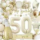 Palloncini 50 Anni Compleanno, Decorazioni 50 anni Compleanno Donna, Addobbi 50 Compleanno Striscione, Beige Oro Palloncini Compleanno 50 anni per Uomo Decorazioni Festa 50 Compleanno