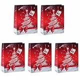 SIGEL GT022 Borsa Regalo natalizia grande, Sparkling Tree, 26 x 33 x 12 cm, carta, 5 pz
