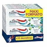 Aquafresh Dentifricio Tripla Protezione per tutta la Famiglia, Gengive Sane, Smalto Forte, Alito Fresco, Gusto Eucalipto Lime e Menta, Pacco da 12 dentifrici x 75ml