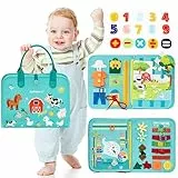 hahaland Busy Board Giochi Montessori 1 2 3 Anni, Gioco Educativo per Montessori 1 Anno, Giocattoli da Viaggio con 9 attività Sensoriale Giochi Bambini 2 Anni