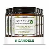 Airwick Botanica Candela con Cere di Origine Naturale, 6 Candele Profumate da 250 gr alla Fragranza di Vaniglia e Magnolia dell'Hymalaia, Profumo per Ambienti