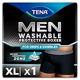 TENA MEN Boxer Protettivi Lavabili e Riutilizzabili, Studiati per Gocce e Perdite Urinarie Leggere, Boxer Assorbenti per Uomo a Rapido Assorbimento, Colore Nero, Taglia XL